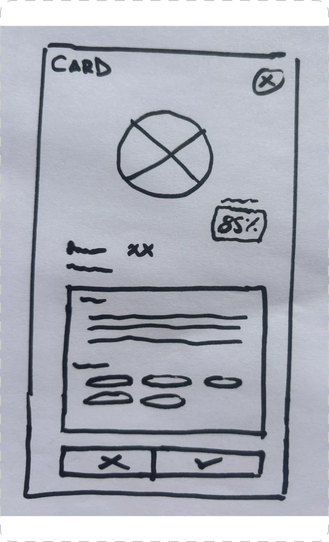 Boceto en papel de la tarjeta de candidato con 85 % de compatibilidad