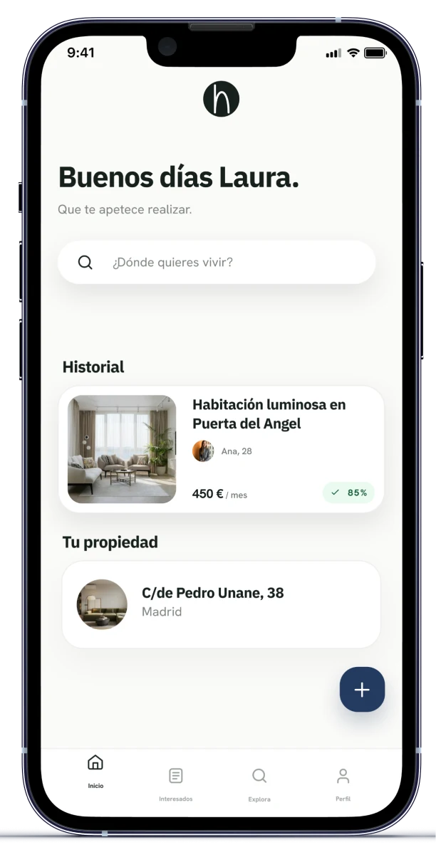 Pantalla de inicio de Here: «Buenos días Laura»
