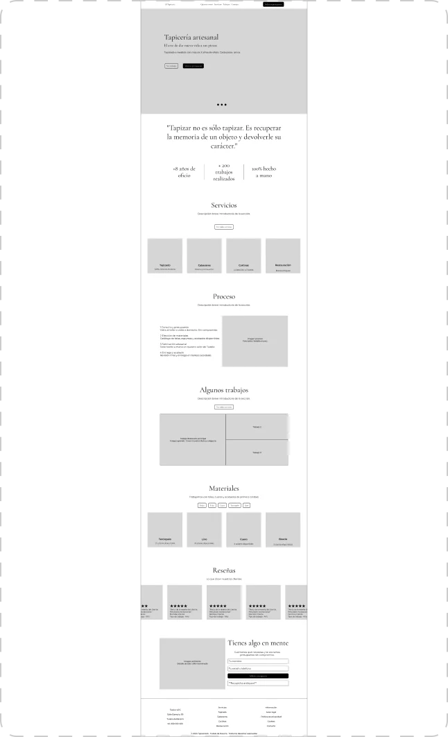 Wireframe digital de la página completa